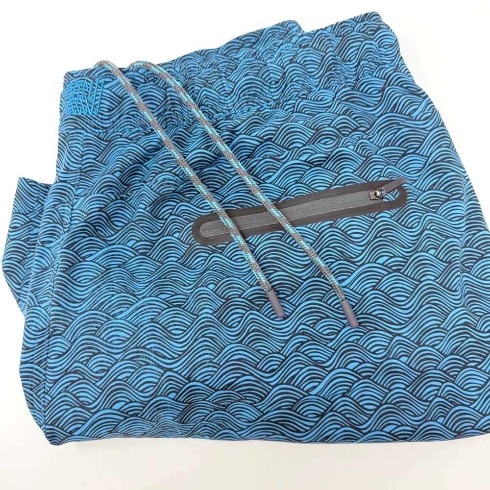 Mack Weldon Mens XL Blue Wave Print Board Shorts Swim‎ Trunks Zipper Pocket